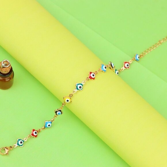 "Rose Gold Evil Eye Anklet with Multicolor Charms, XPAL1074 - Picture 7 of 13